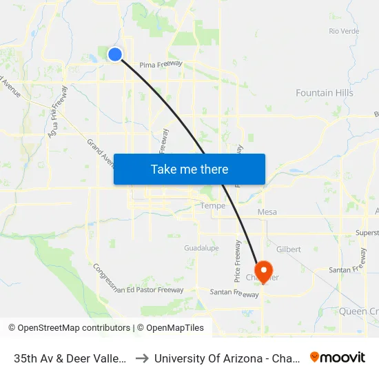 35th Av & Deer Valley Rd to University Of Arizona - Chandler map