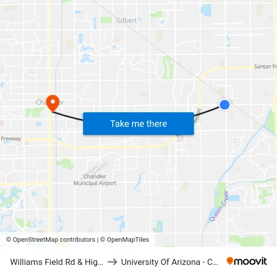 Williams Field Rd & Higley Rd to University Of Arizona - Chandler map