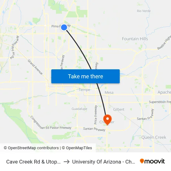 Cave Creek Rd & Utopia Rd to University Of Arizona - Chandler map