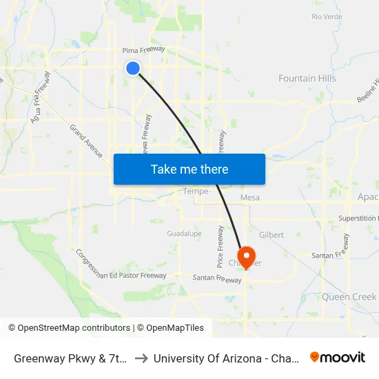 Greenway Pkwy & 7th St to University Of Arizona - Chandler map