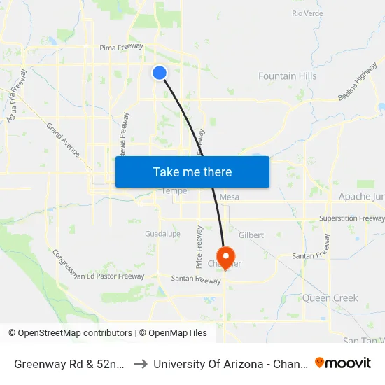 Greenway Rd & 52nd St to University Of Arizona - Chandler map