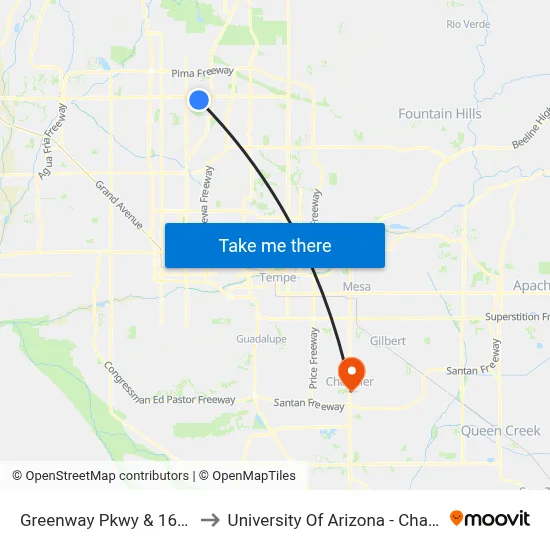 Greenway Pkwy & 16th St to University Of Arizona - Chandler map