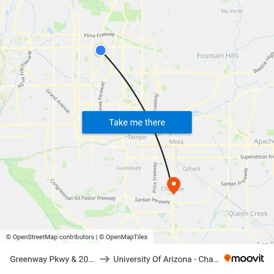 Greenway Pkwy & 20th St to University Of Arizona - Chandler map