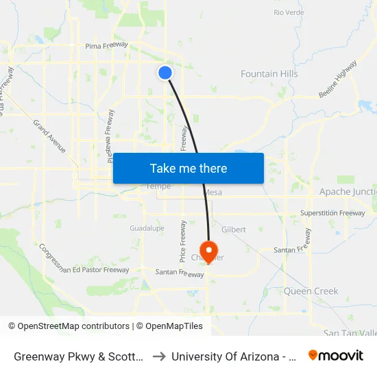 Greenway Pkwy & Scottsdale Rd to University Of Arizona - Chandler map