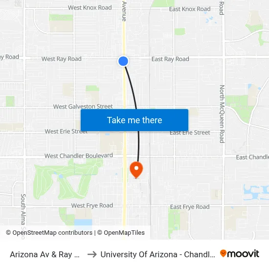 Arizona Av & Ray Rd to University Of Arizona - Chandler map
