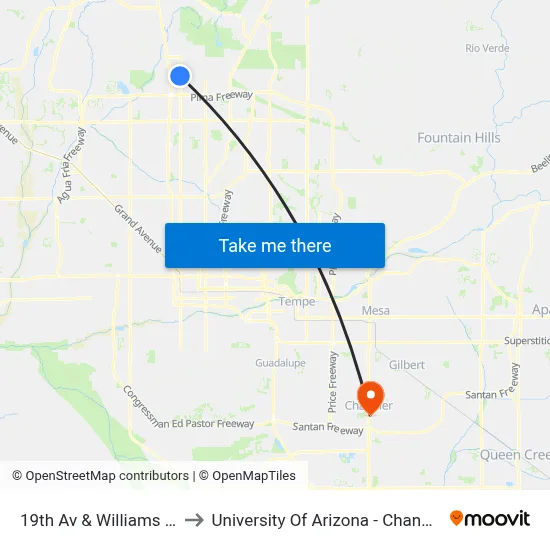 19th Av & Williams Dr to University Of Arizona - Chandler map