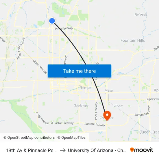 19th Av & Pinnacle Peak Rd to University Of Arizona - Chandler map