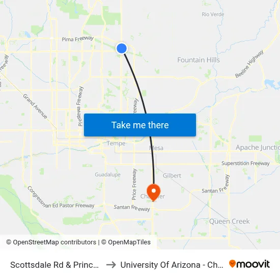 Scottsdale Rd & Princess Dr to University Of Arizona - Chandler map