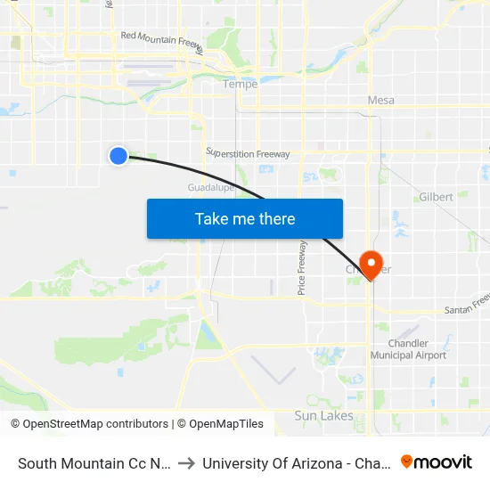 South Mountain Cc North to University Of Arizona - Chandler map