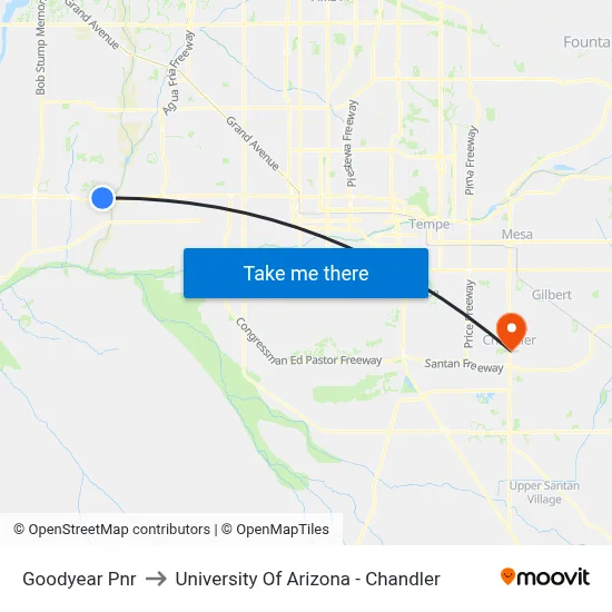 Goodyear Pnr to University Of Arizona - Chandler map