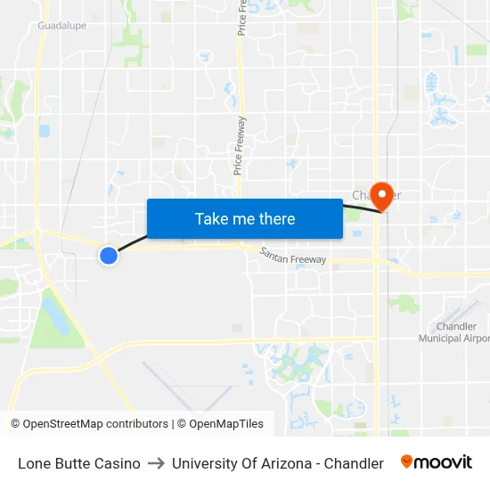 Lone Butte Casino to University Of Arizona - Chandler map
