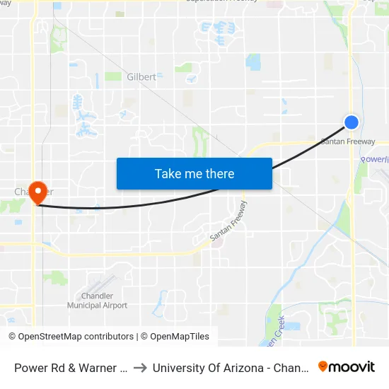 Power Rd & Warner Rd to University Of Arizona - Chandler map