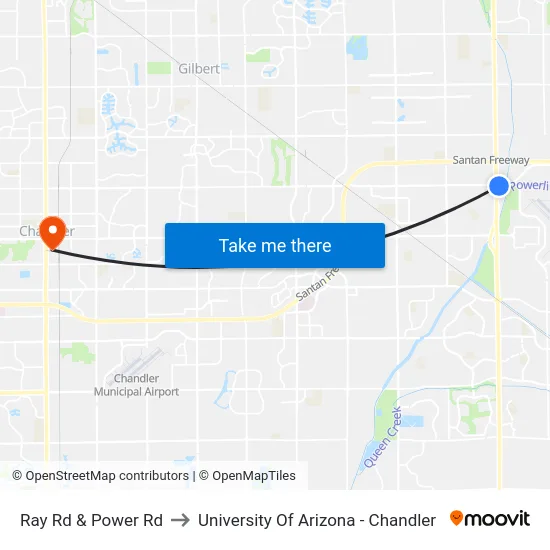 Ray Rd & Power Rd to University Of Arizona - Chandler map