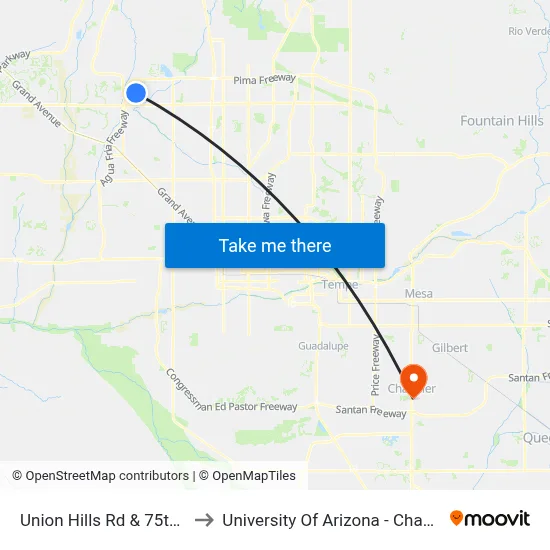 Union Hills Rd & 75th Av to University Of Arizona - Chandler map
