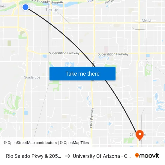 Rio Salado Pkwy & 2050 West to University Of Arizona - Chandler map