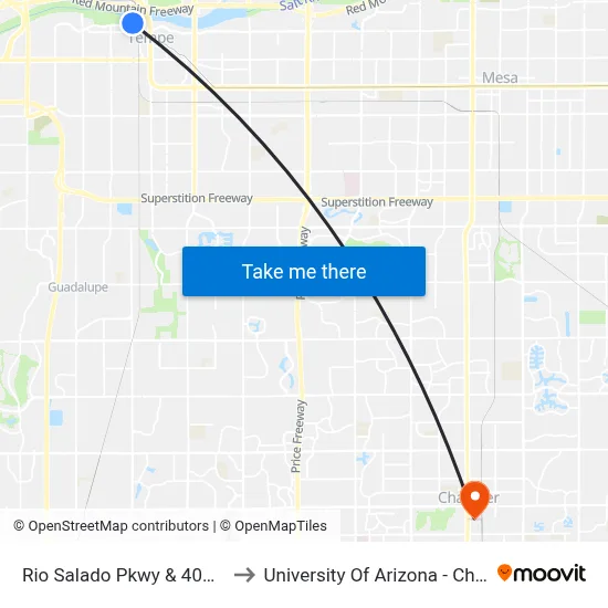 Rio Salado Pkwy & 400 West to University Of Arizona - Chandler map