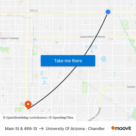 Main St & 48th St to University Of Arizona - Chandler map