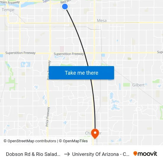Dobson Rd & Rio Salado Pkwy to University Of Arizona - Chandler map