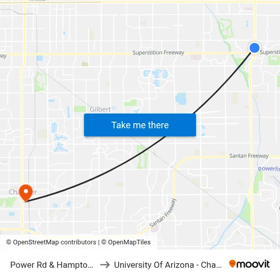 Power Rd & Hampton Av to University Of Arizona - Chandler map