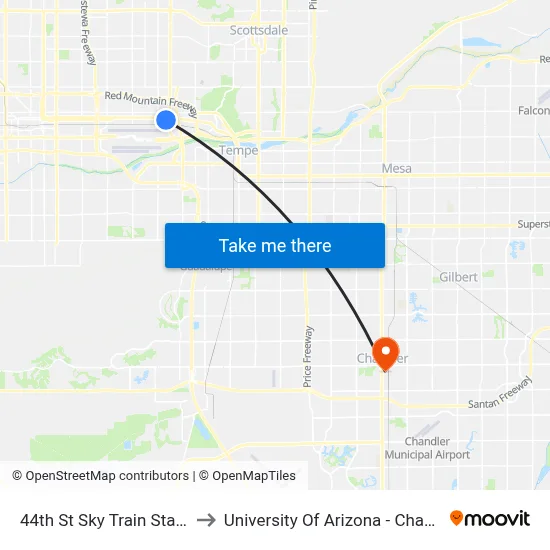 44th St Sky Train Station to University Of Arizona - Chandler map
