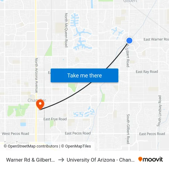 Warner Rd & Gilbert Rd to University Of Arizona - Chandler map