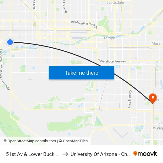 51st Av & Lower Buckeye Rd to University Of Arizona - Chandler map