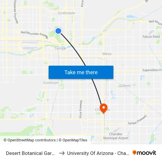Desert Botanical Gardens to University Of Arizona - Chandler map