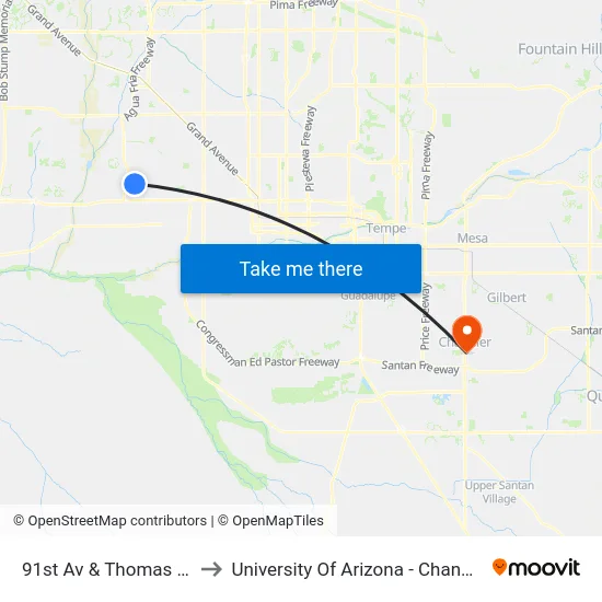 91st Av & Thomas Rd to University Of Arizona - Chandler map