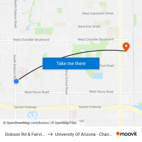 Dobson Rd & Fairview to University Of Arizona - Chandler map
