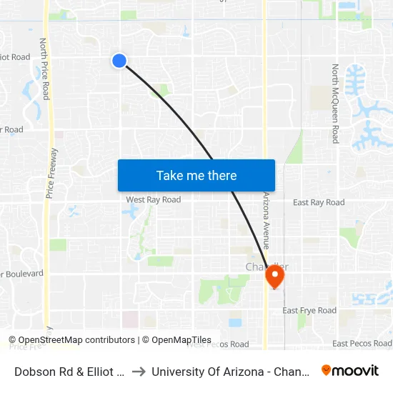 Dobson Rd & Elliot Rd to University Of Arizona - Chandler map