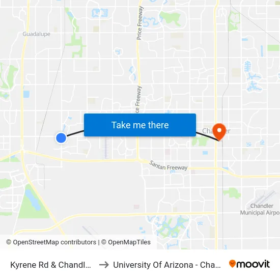 Kyrene Rd & Chandler Bl to University Of Arizona - Chandler map