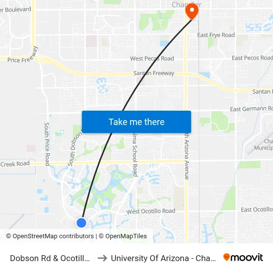 Dobson Rd & Ocotillo Rd to University Of Arizona - Chandler map