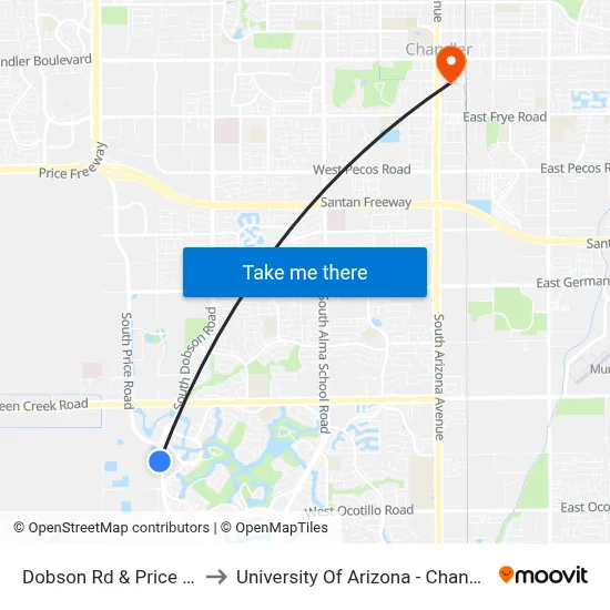 Dobson Rd & Price Rd to University Of Arizona - Chandler map