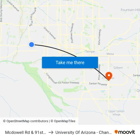 Mcdowell Rd & 91st Av to University Of Arizona - Chandler map