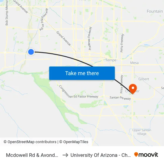 Mcdowell Rd & Avondale Rd to University Of Arizona - Chandler map