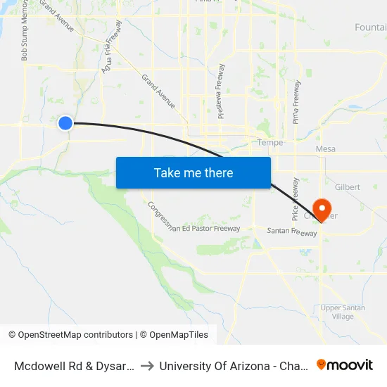 Mcdowell Rd & Dysart Rd to University Of Arizona - Chandler map