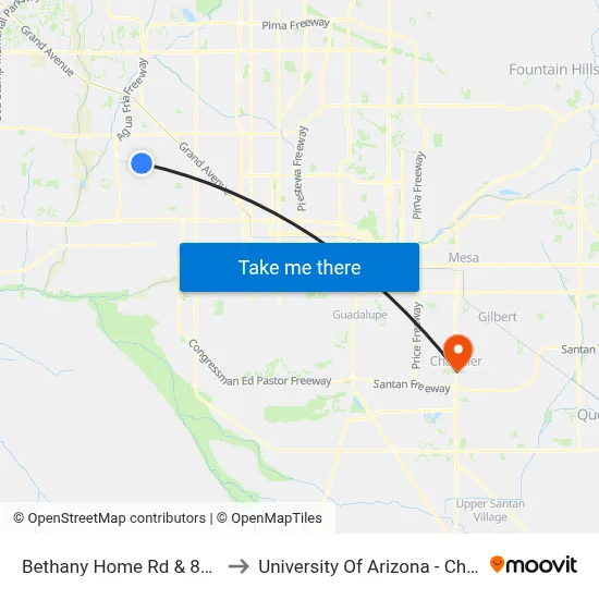 Bethany Home Rd & 83rd Av to University Of Arizona - Chandler map