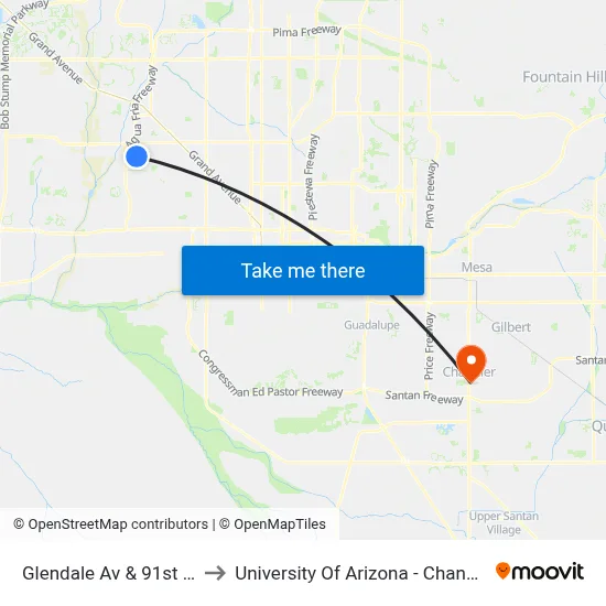 Glendale Av & 91st Av to University Of Arizona - Chandler map