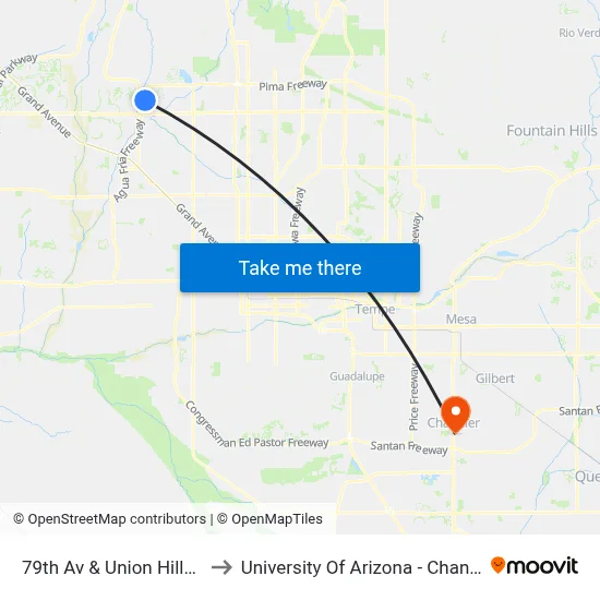 79th Av & Union Hills Dr to University Of Arizona - Chandler map