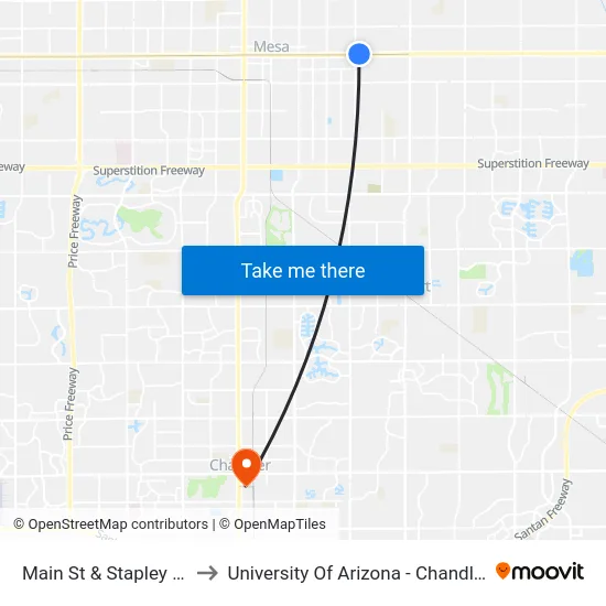 Main St & Stapley Dr to University Of Arizona - Chandler map
