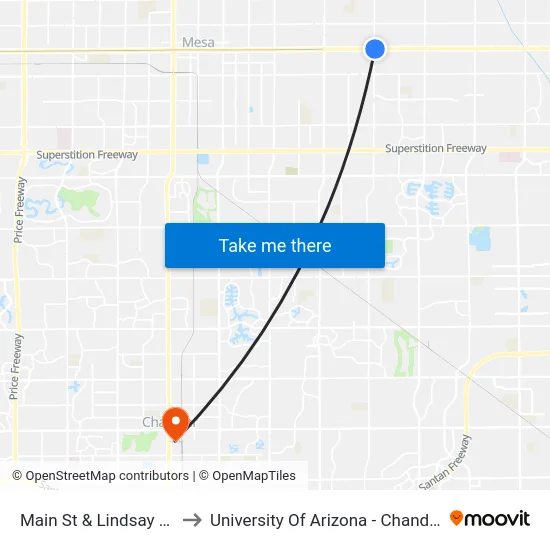 Main St & Lindsay Rd to University Of Arizona - Chandler map