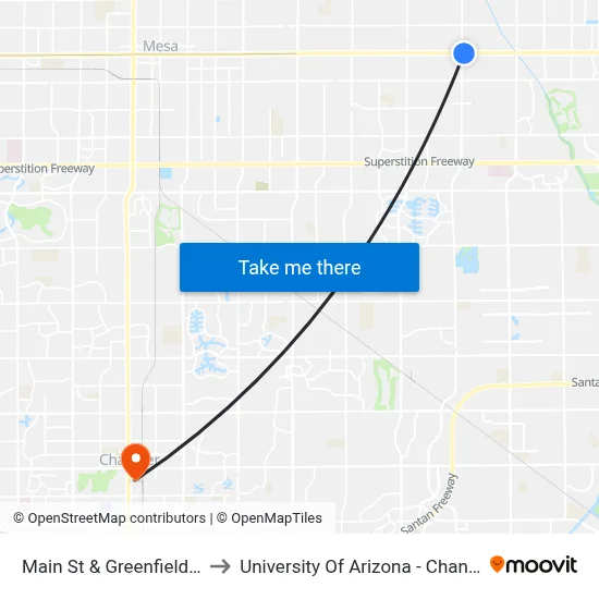 Main St & Greenfield Rd to University Of Arizona - Chandler map