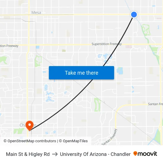 Main St & Higley Rd to University Of Arizona - Chandler map