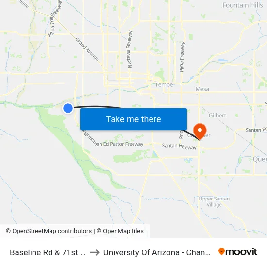 Baseline Rd & 71st Av to University Of Arizona - Chandler map