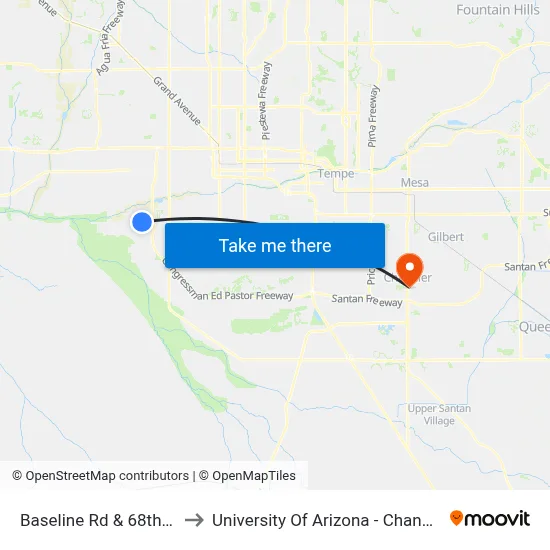 Baseline Rd & 68th Dr to University Of Arizona - Chandler map