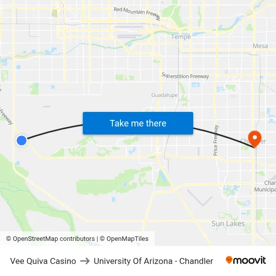 Vee Quiva Casino to University Of Arizona - Chandler map