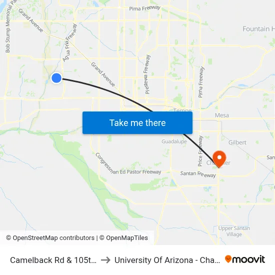 Camelback Rd & 105th Av to University Of Arizona - Chandler map