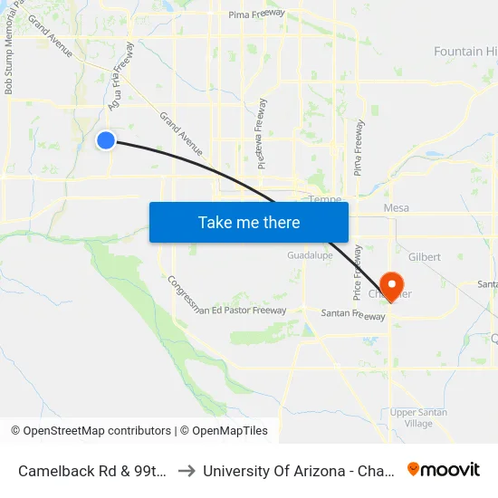 Camelback Rd & 99th Av to University Of Arizona - Chandler map