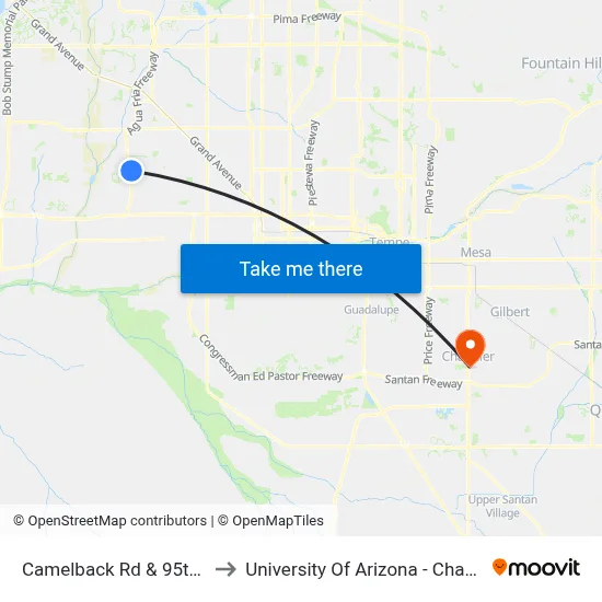 Camelback Rd & 95th Av to University Of Arizona - Chandler map