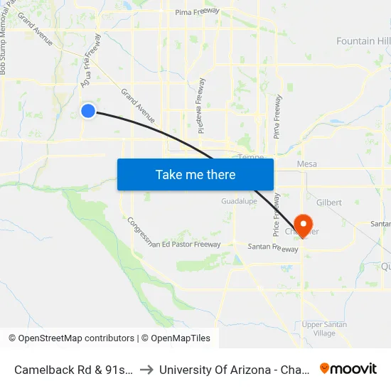 Camelback Rd & 91st Av to University Of Arizona - Chandler map